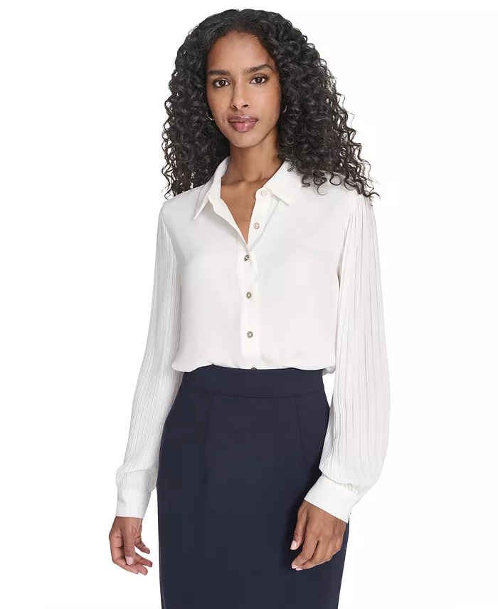 

Женская блузка с плиссированными рукавами и застежкой на пуговицы Tommy Hilfiger, синий