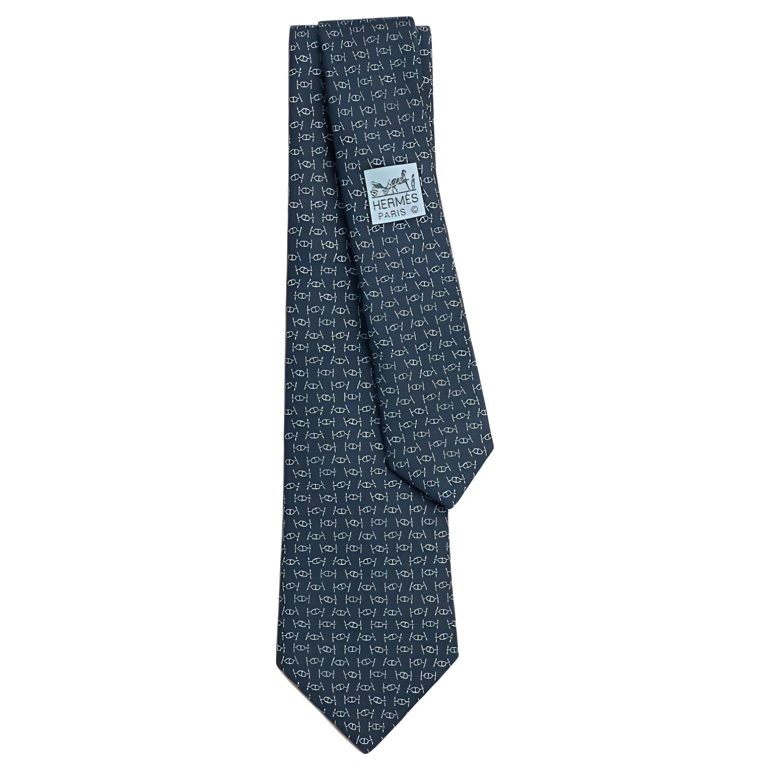 

HERMES Шелковый галстук мужской морской синий, Marine Blue