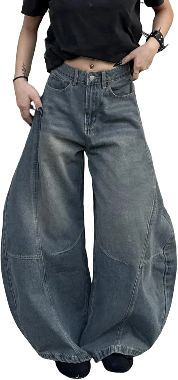 

Женские джинсы-бойфренды baggy barrel с широкими штанинами и нерегулярными швами OYICAI