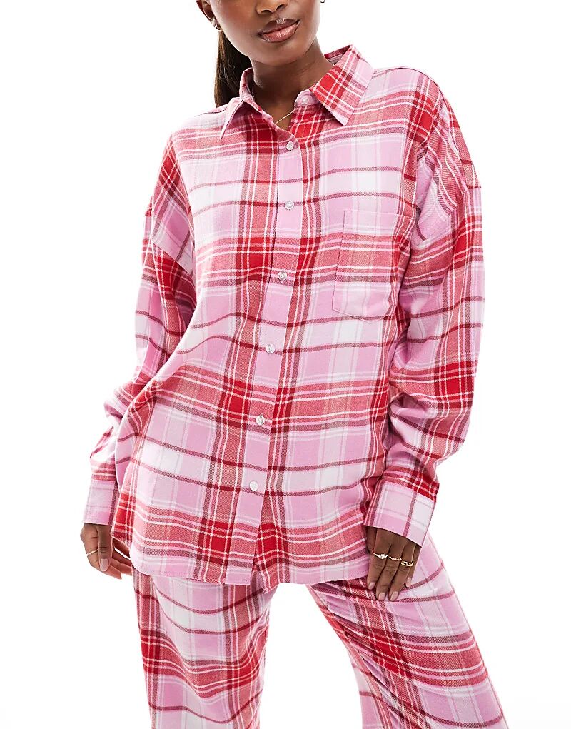 

Пижамная рубашка Cotton On из фланели в розово-красную клетку Cotton:On