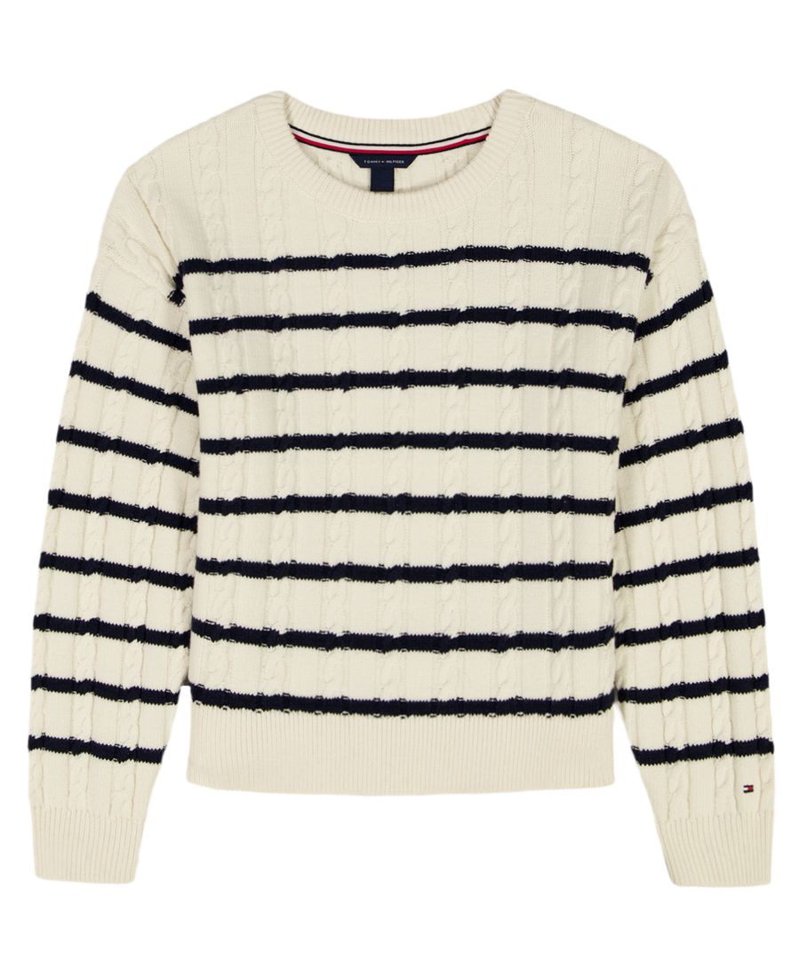 

Свитер с длинными рукавами и косами в бретонскую полоску для девочек 7-16 лет Tommy Hilfiger, Ivory
