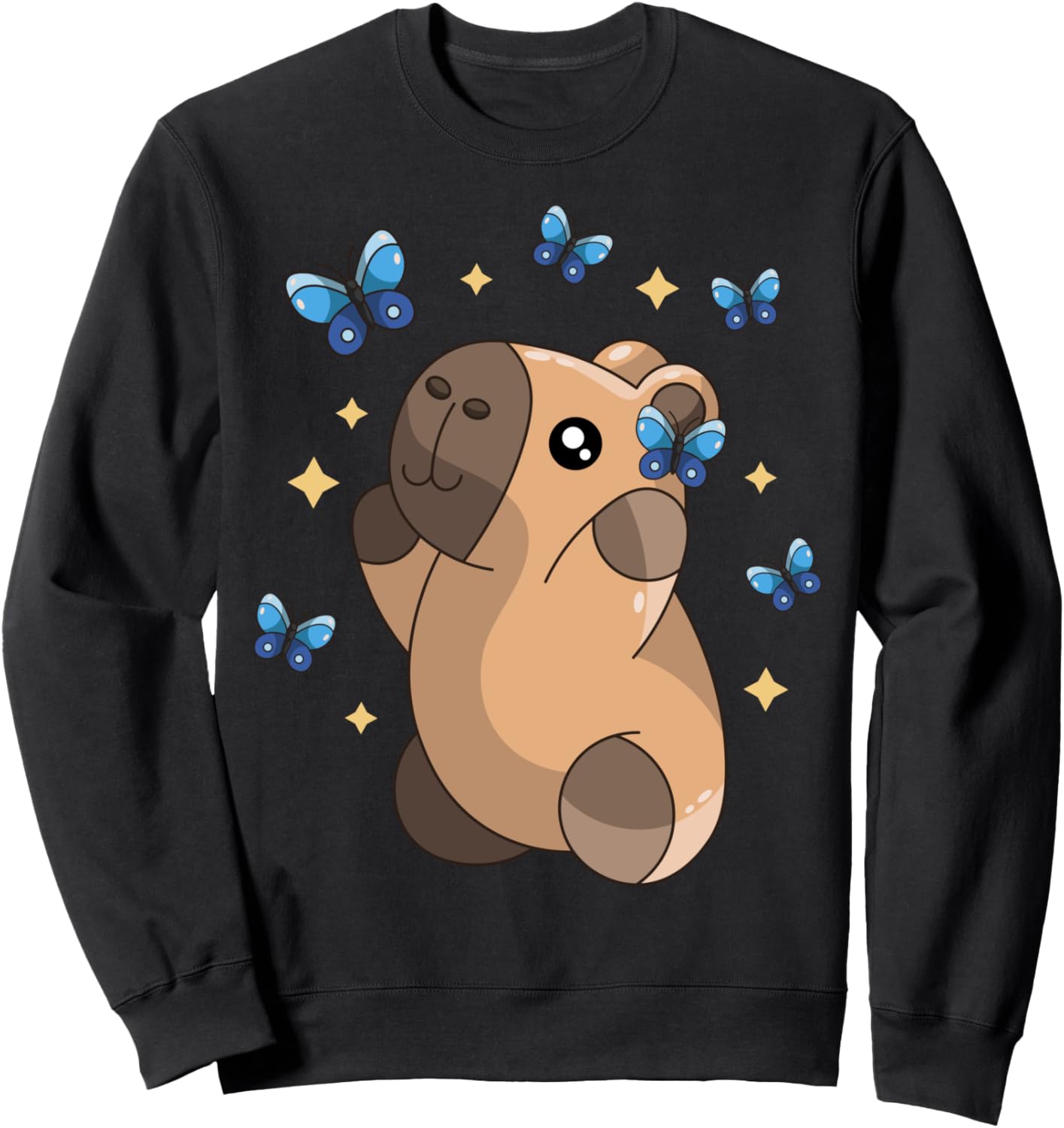 

Милая забавная толстовка с изображением капибары и бабочки в стиле каваи для любителей аниме Funny Carpincho With Butterflies Kawaii Apparel, черный