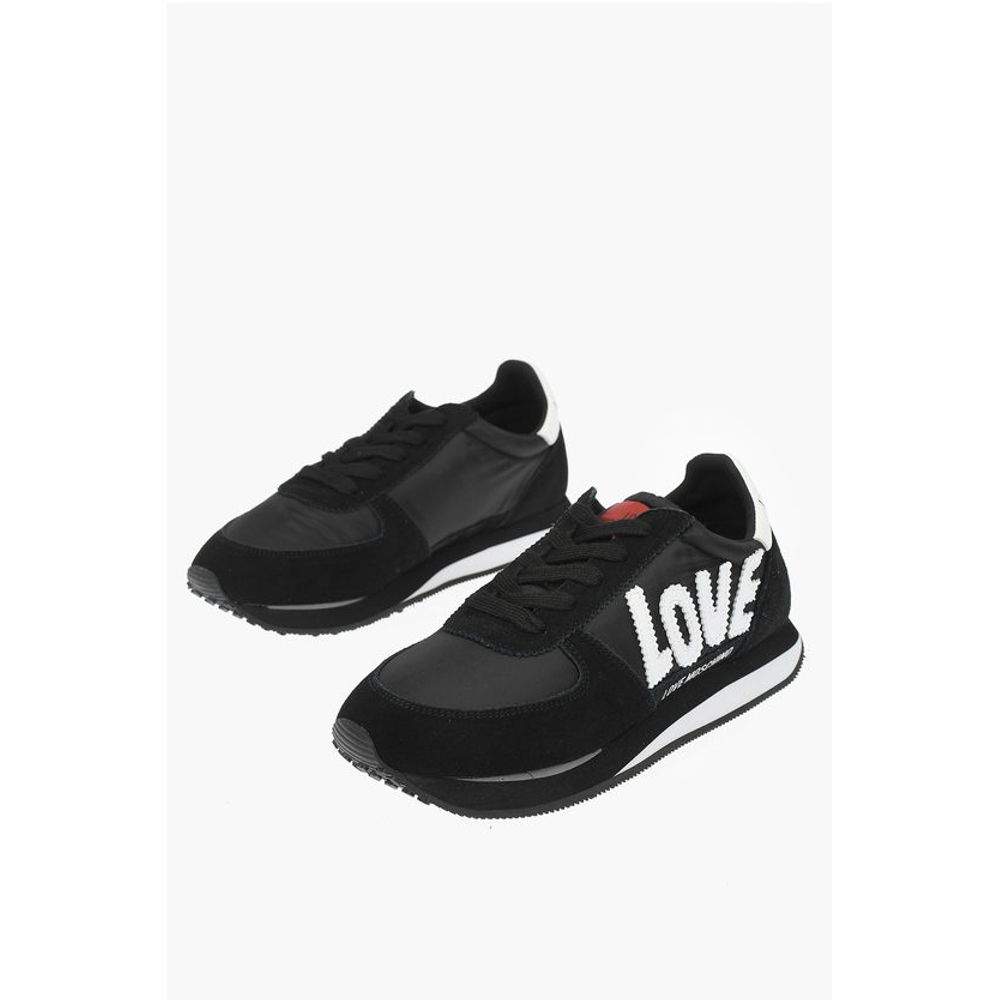 Кроссовки WALK 25 с вышитым логотипом LOVE и замшевыми деталями Moschino, Black