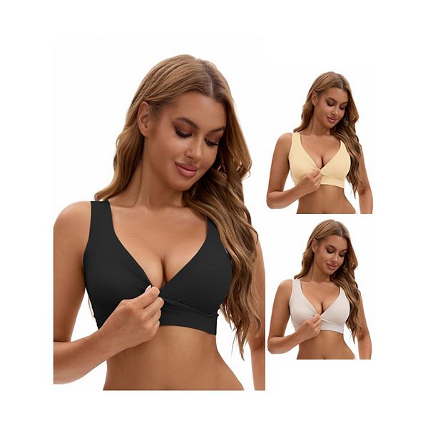 

3 упаковки бюстгальтеров для кормления crossover push up wirefree sleep breastfeeding maternity bralettes Inspire Chic, Black White Beige