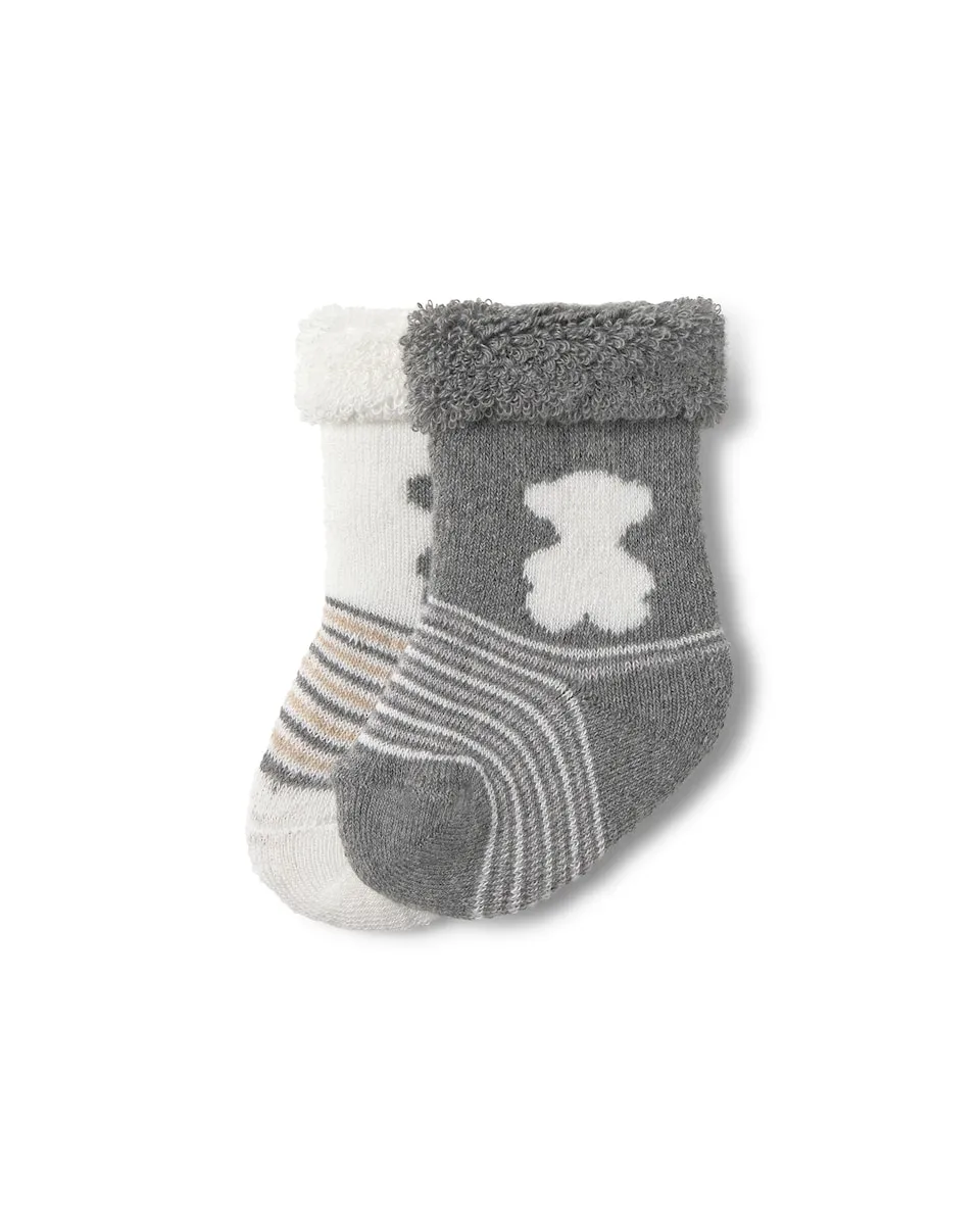 

Набор из 2 детских носков с медвежатами и полосками Tous, серый/белый