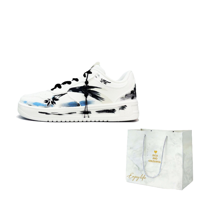 

ANTA Легкие и дышащие низкие скейтерские кроссовки Unisex из износостойкой искусственной кожи Black White