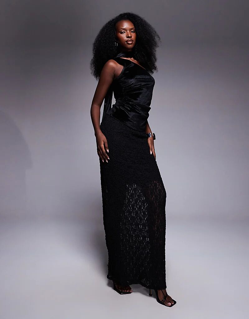 

Юбка макси с низкой талией и кружевом ASOS DESIGN, черный цвет