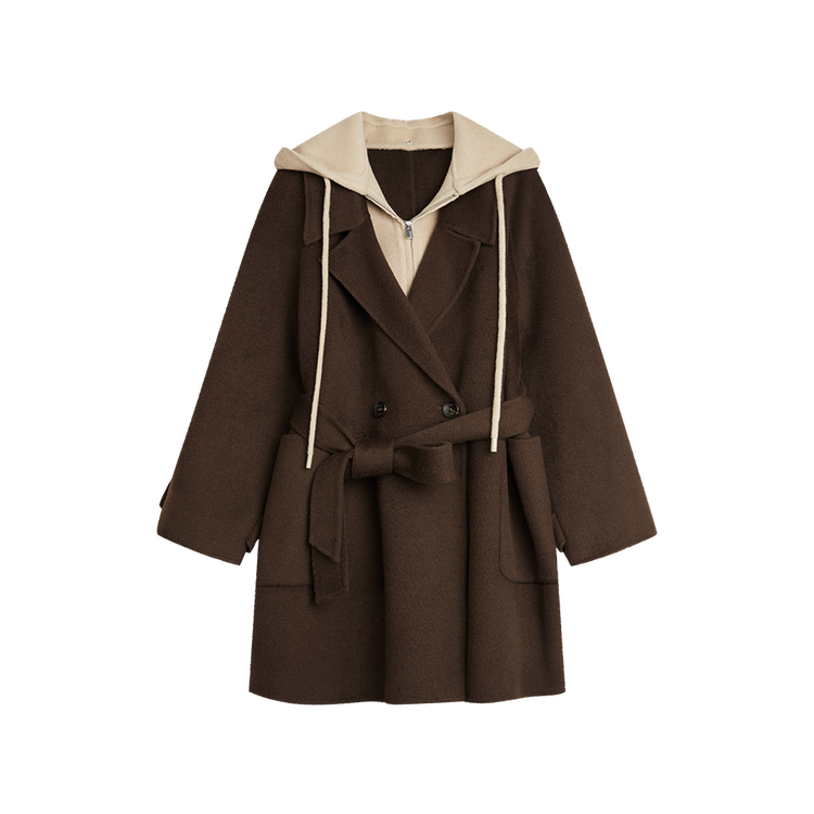 

Куртка женская с капюшоном утепленная прямого кроя ELLE, темно-коричневый