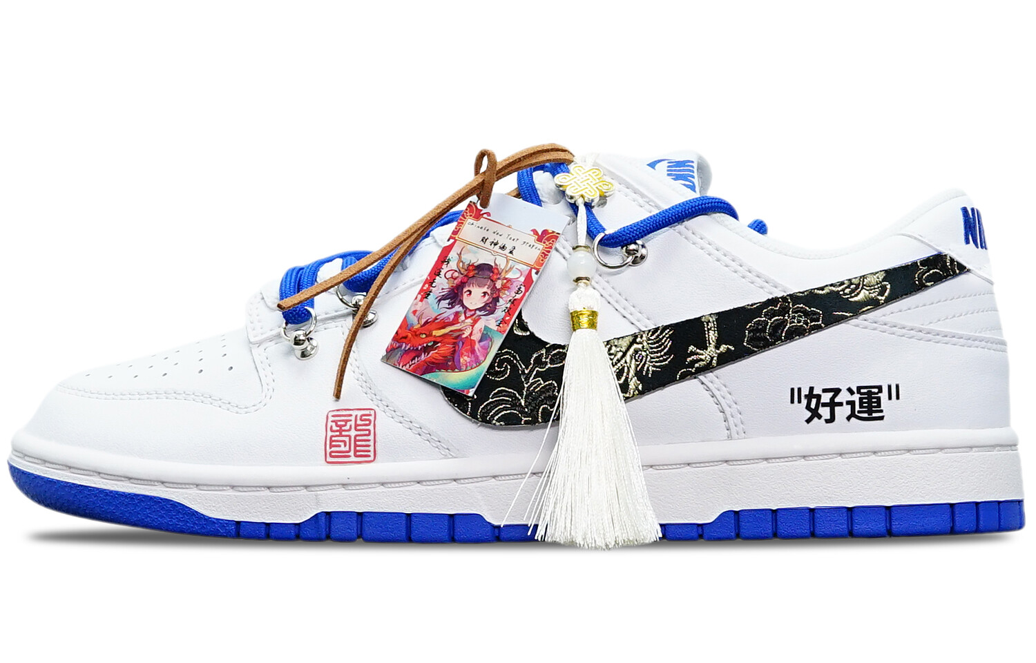 

Мужские кроссовки для скейтбординга Nike Dunk, Royal Blue and Black Hooked Golden Dragon