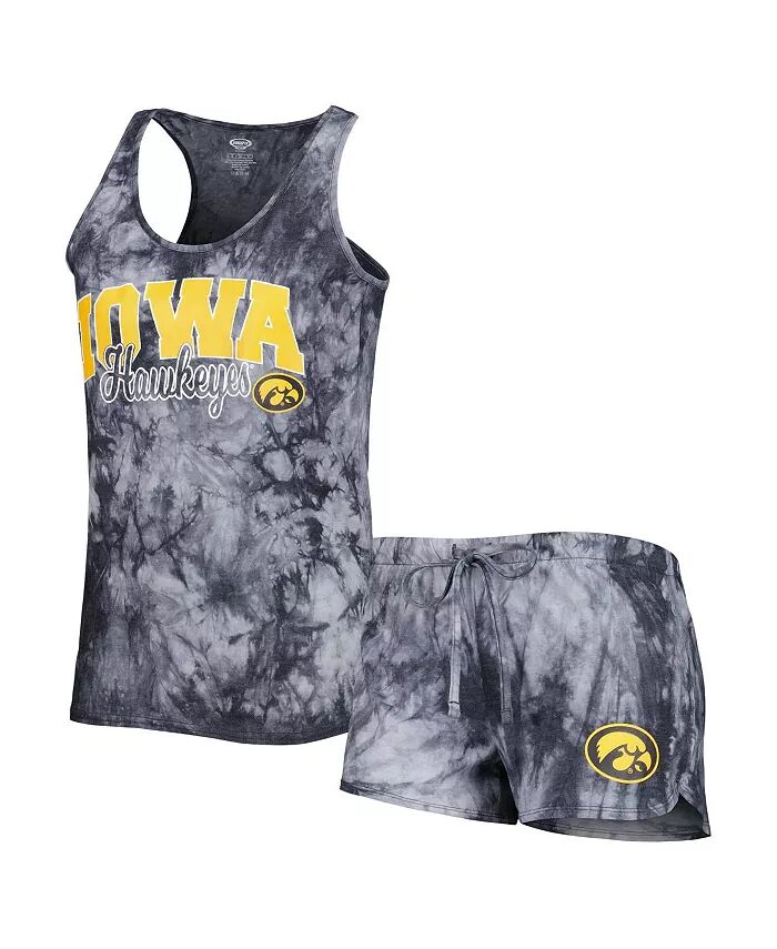 

Женский комплект для сна из майки и шорт цвета уголь с надписью Iowa Hawkeyes Billboard Tie-Dye Concepts Sport