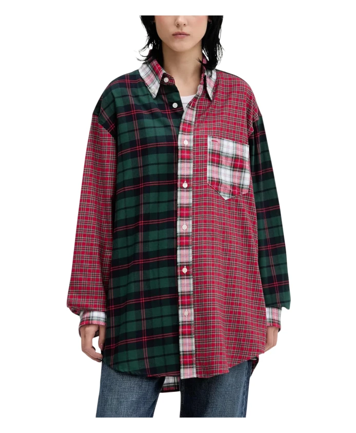 

Рубашка оверсайз в клетку, лоскутное шитье Tommy Jeans, мультиколор