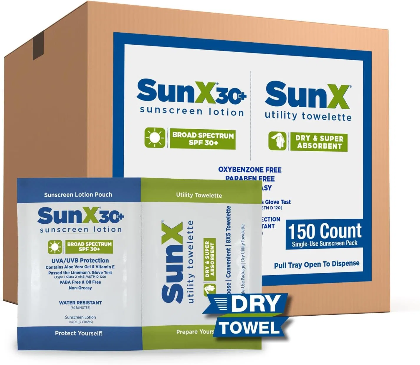 Солнцезащитный крем CoreTex Sun X 30+ SPF 150 пакетиков с сухим полотенцем, белый