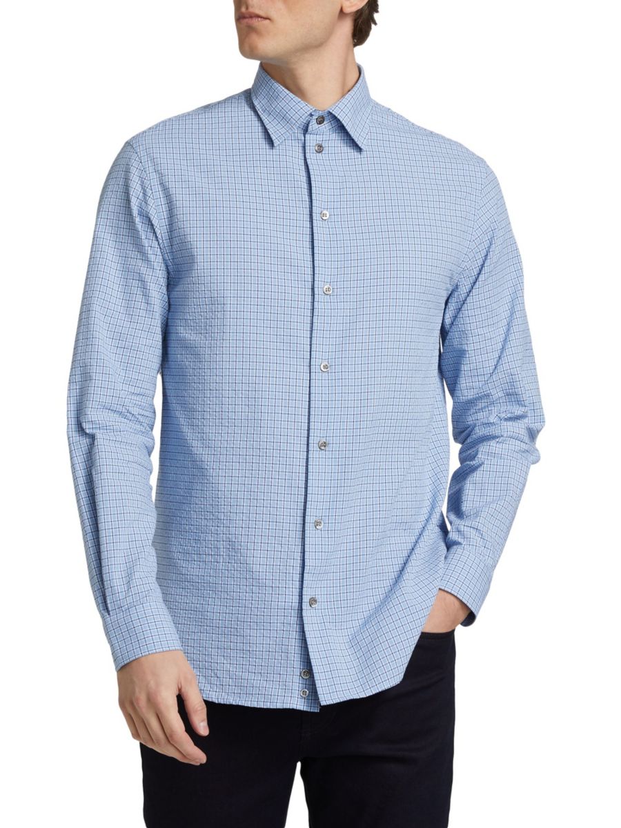 

Клетчатая хлопковая рубашка Emporio Armani, цвет Fancy Blue