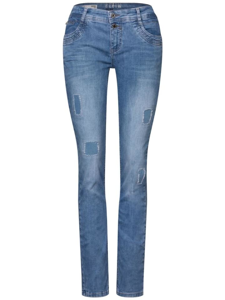 

Джинсы светло-голубого цвета с эффектом деструктивной стирки Street One