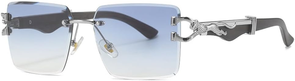 

Винтажные солнцезащитные очки без оправы для женщин и мужчин, мужские солнцезащитные очки класса люкс, модные, трендовые, в стиле панк, металлические, с леопардовым принтом HVTVTLA, Blue