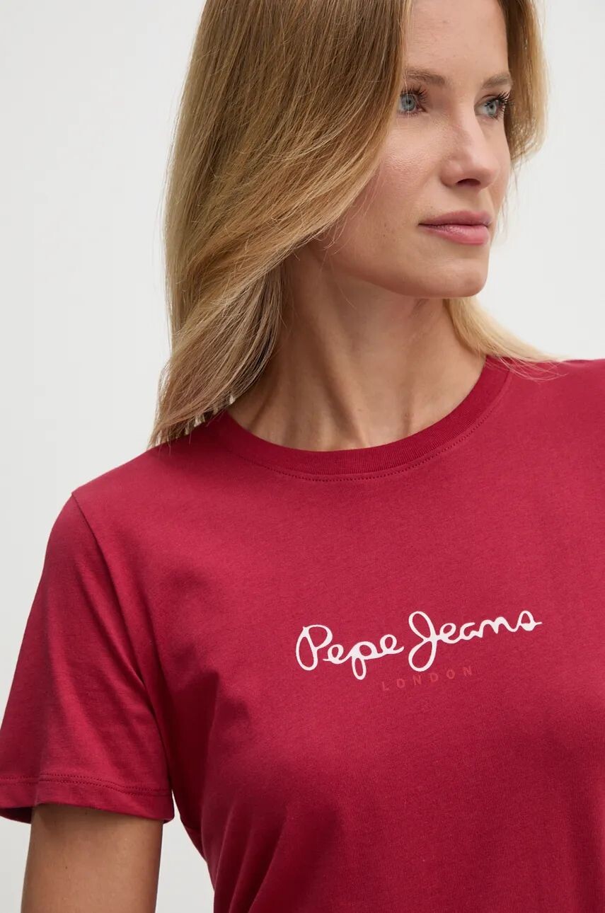 

Хлопковая футболка Pepe Jeans FLOWER, гранатовый