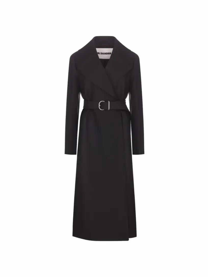 

Шерстяное двубортное пальто Jil Sander, черный