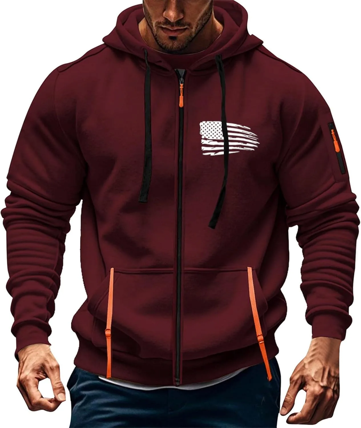 

Толстовка с капюшоном на молнии для мужчин, легкая, с длинным рукавом и карманами на молнии MGWTFZDL