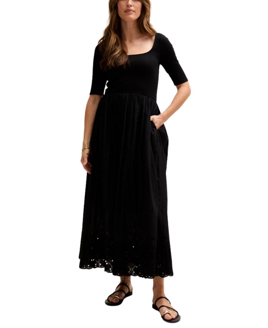 

Женское миди-платье Sydney с коротким рукавом, трикотажным лифом и вышивкой Lily and Lionel London, Black