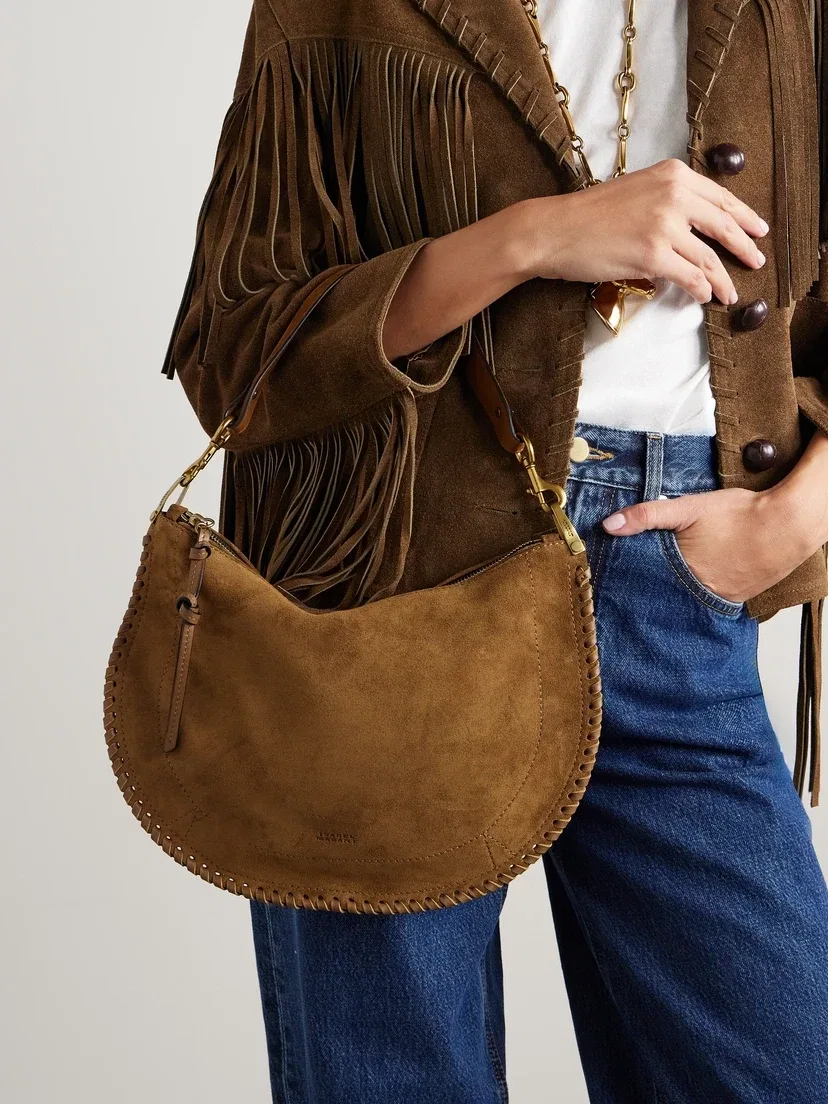 Сумка через плечо Oskan Soft Zipped из замши с кожаной отделкой ISABEL MARANT, коричневый — фото 2