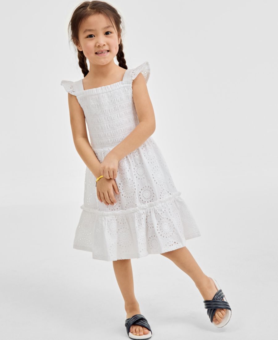 

Детское хлопковое платье с перфорацией, сборками и рукавами-крылышками On 34th, Bright White