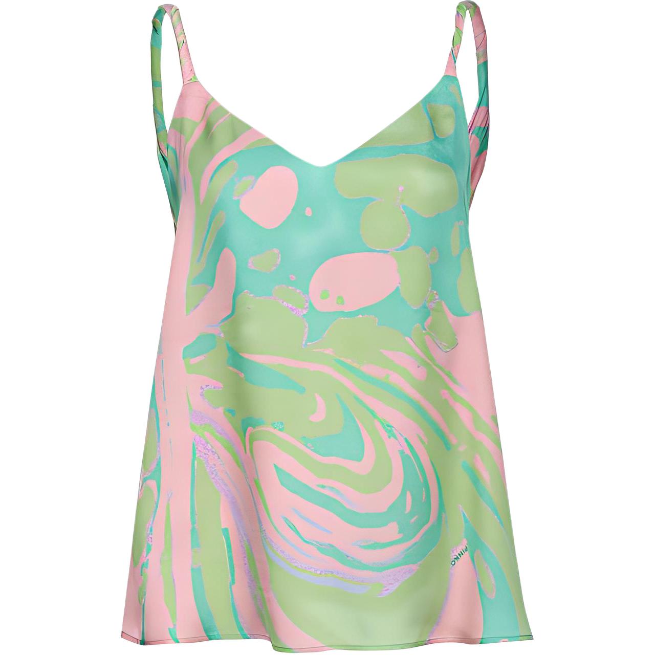 

Футболка с мраморным принтом и асимметричным бретелем PINKO, светло-зелёная