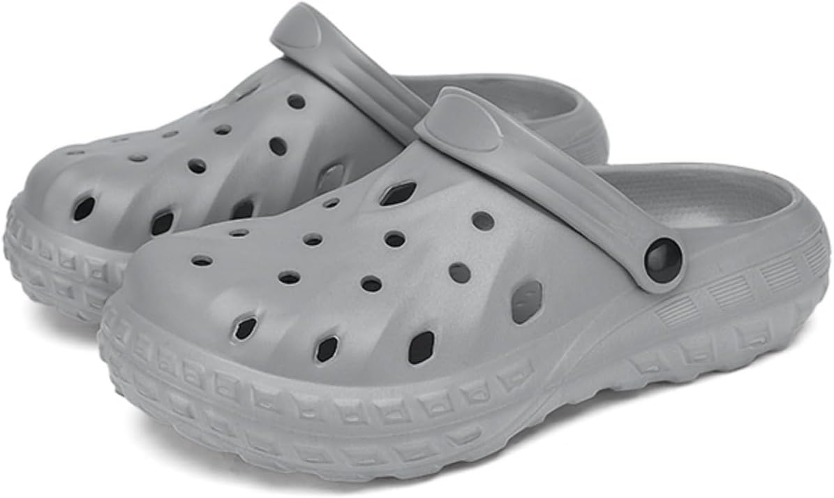 

QICAVZW Мужские и женские садовые кломпы с поддержкой свода стопы, унисекс, удобные мюли-сандалии, нескользящая обувь, легкие, дышащие, пляжные шлепанцы без застежки, Grey-a