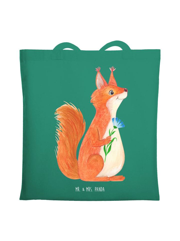 

Mr. & Mrs. Panda Джутовая сумка с рисунком белки и цветов, без надписи, мятного цвета