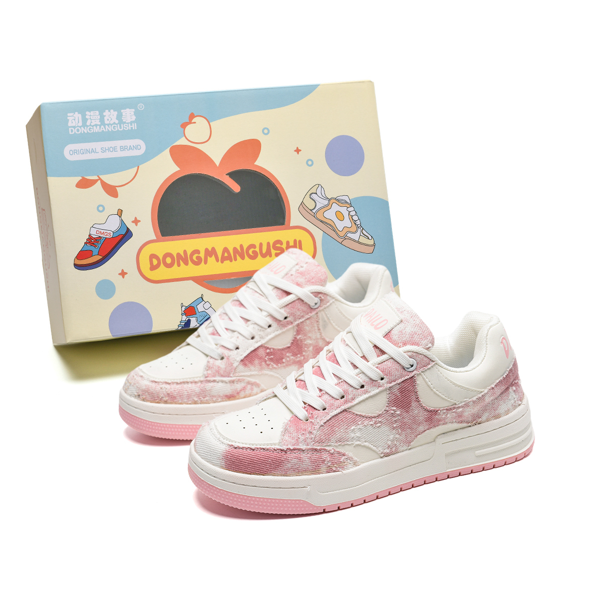 

Anime story Скользоустойчивые износостойкие легкие дышащие низкие скейтерские кроссовки унисекс непарные розовый белый, цвет Pink White