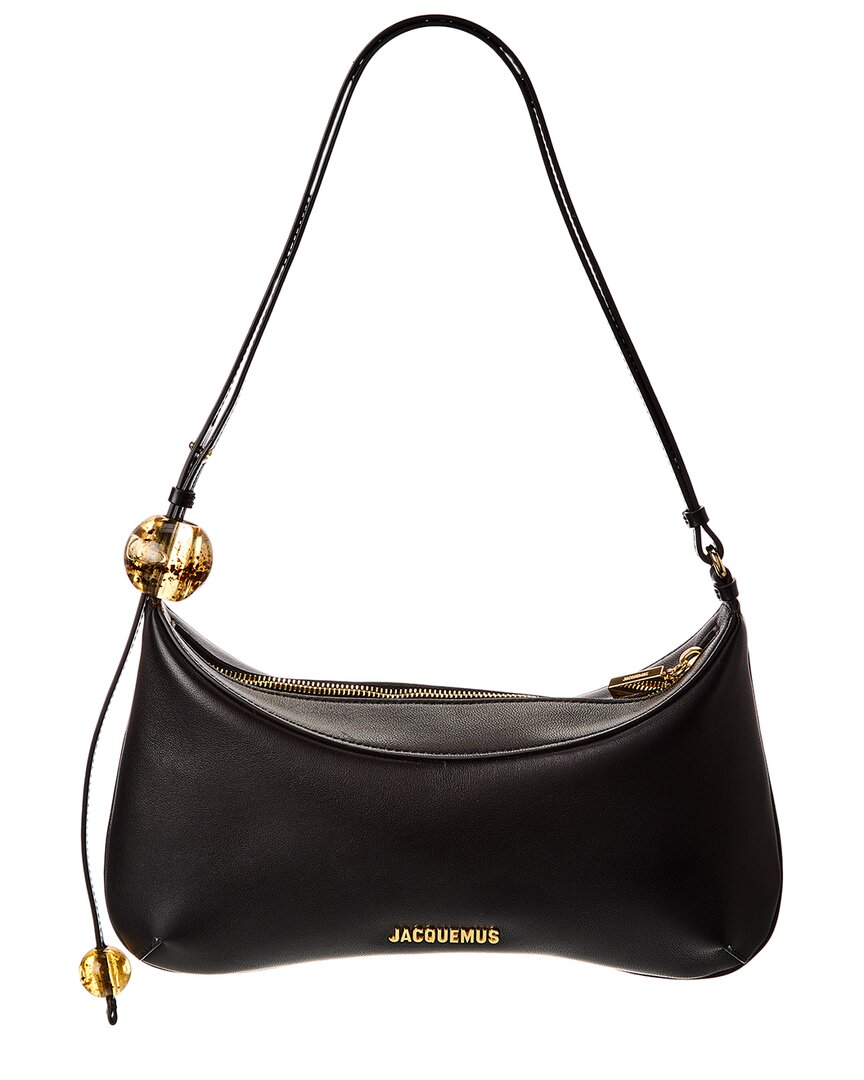 

Jacquemus Bisou Perle Большая кожаная сумка-хобо, черный