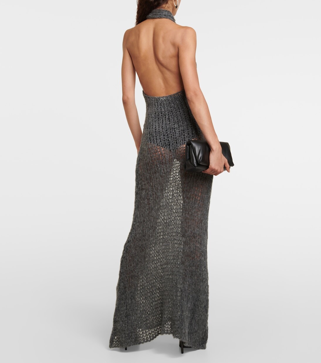 Платье макси из альпаки с воротником халтер Ann Demeulemeester, серый — фото 3