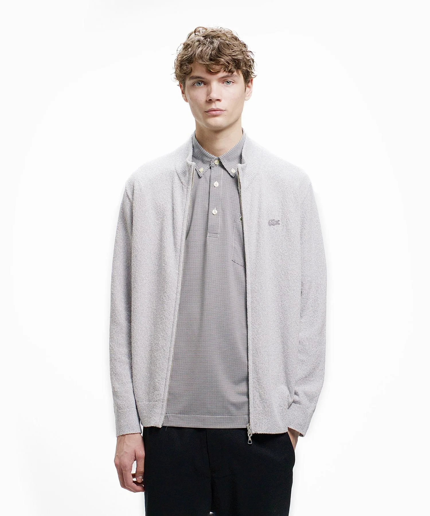 Вязаный кардиган из букле с застежкой-молнией LACOSTE, Gray — фото 4