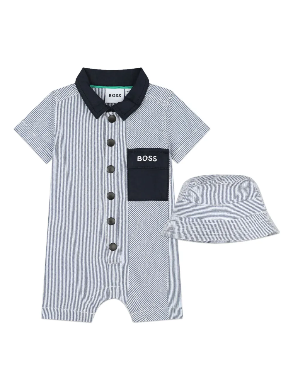 

Комплект из ромпера и панамы в полоску BOSS Kidswear, синий