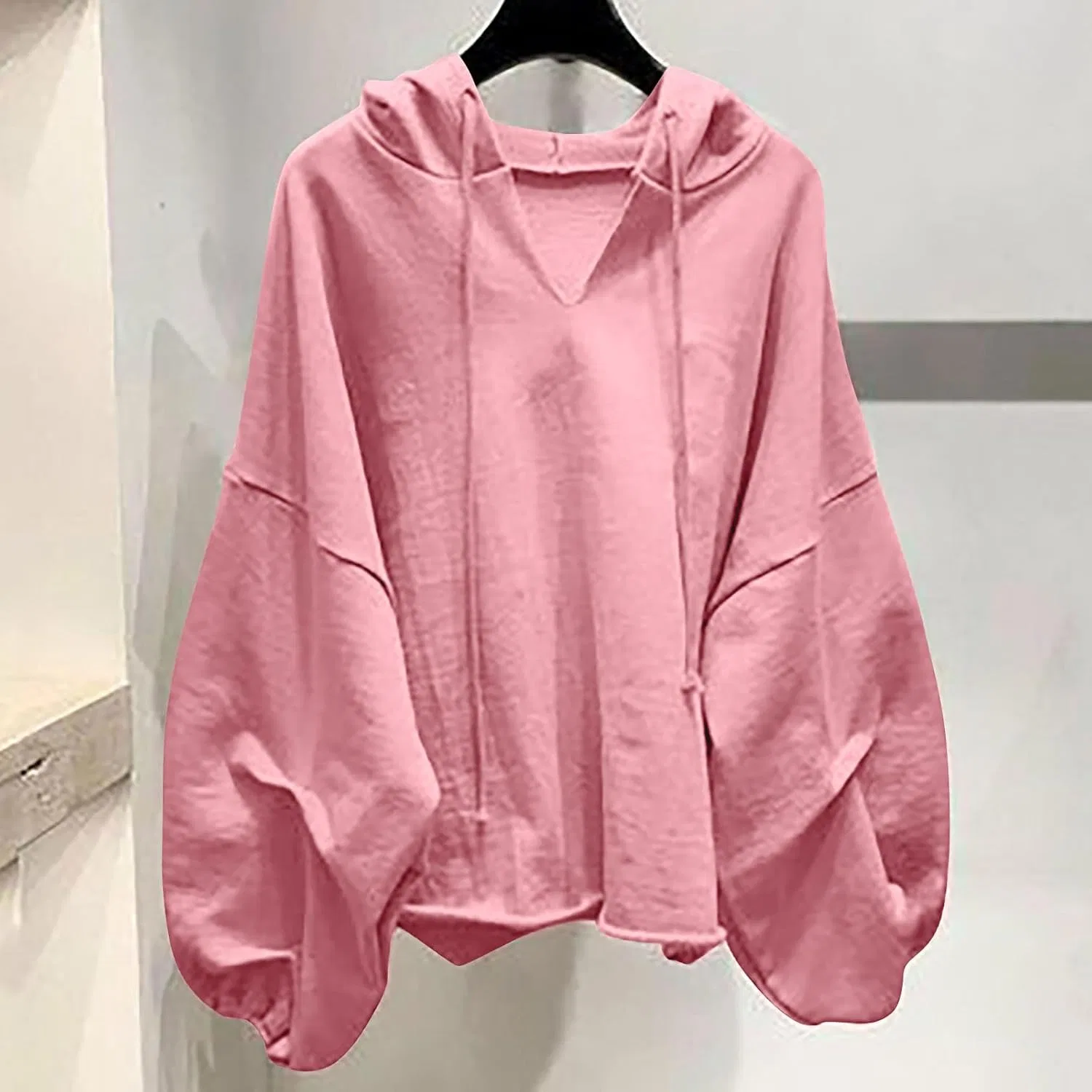 Женский худи с длинными рукавами, свободный крой, D-785 Pink — фото 2