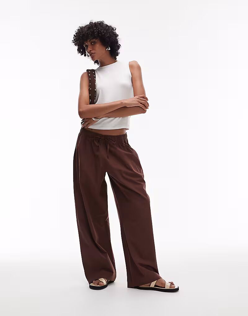 

Широкие брюки Topshop из поплина, коричневого цвета, без застежек