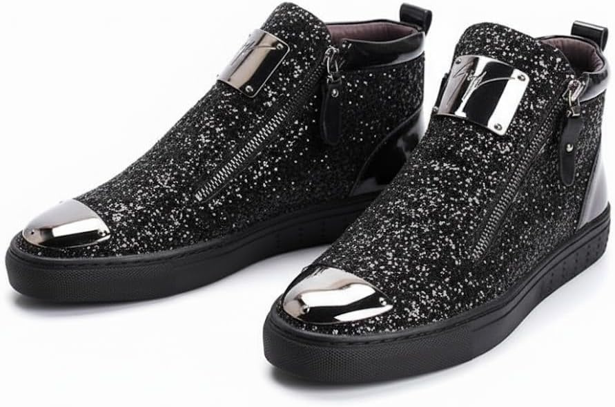 

Мужские модные кроссовки Glam Rock с блестками, увеличивающие рост на 5 см, для вечеринок и клубов, с металлическим носком и боковой молнией Ctkvbmeoi, черный