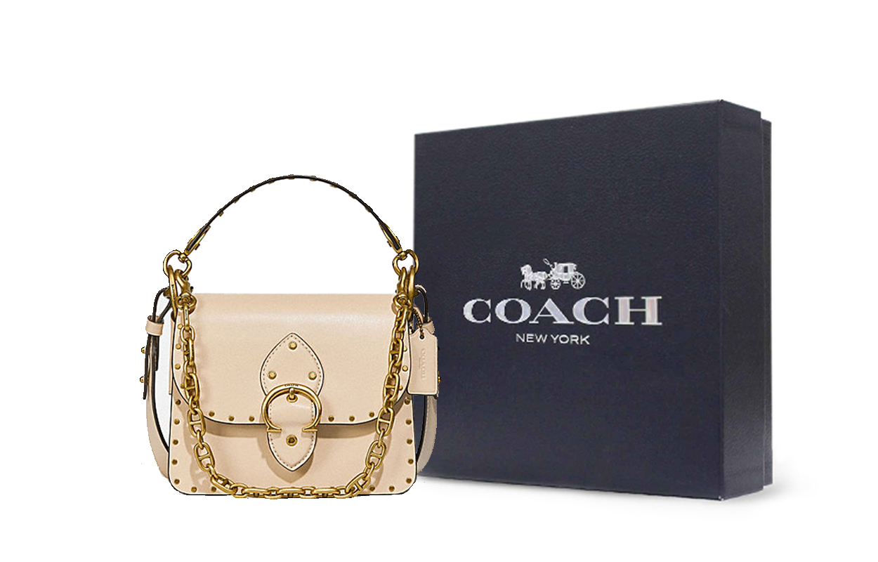 

COACH Кожаная квадратная сумка Beat, через плечо, на пояс, Trumpets, женская, экрю