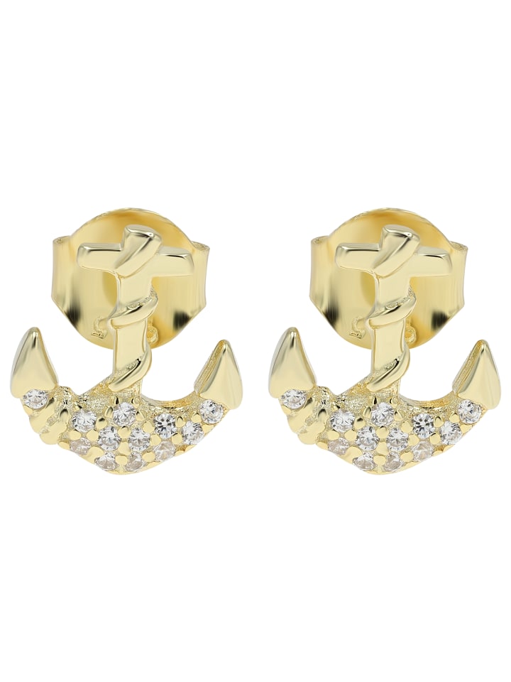 

Adeliás Женские серьги - серьги-гвоздики из серебра 925 пробы с кубическим цирконием в золотой оправе