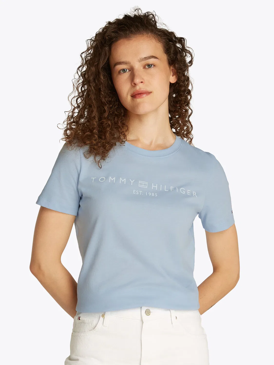 Футболка Tommy Hilfiger с логотипом, пыльно-голубого цвета — фото 3