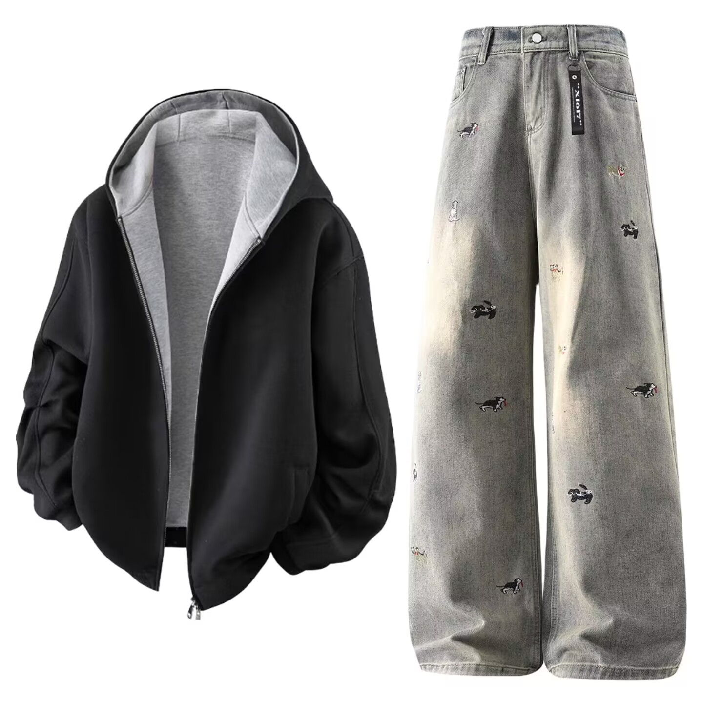 

Повседневный худи Unisex Casual Sportswear X1617, черный top+светло-синий pants