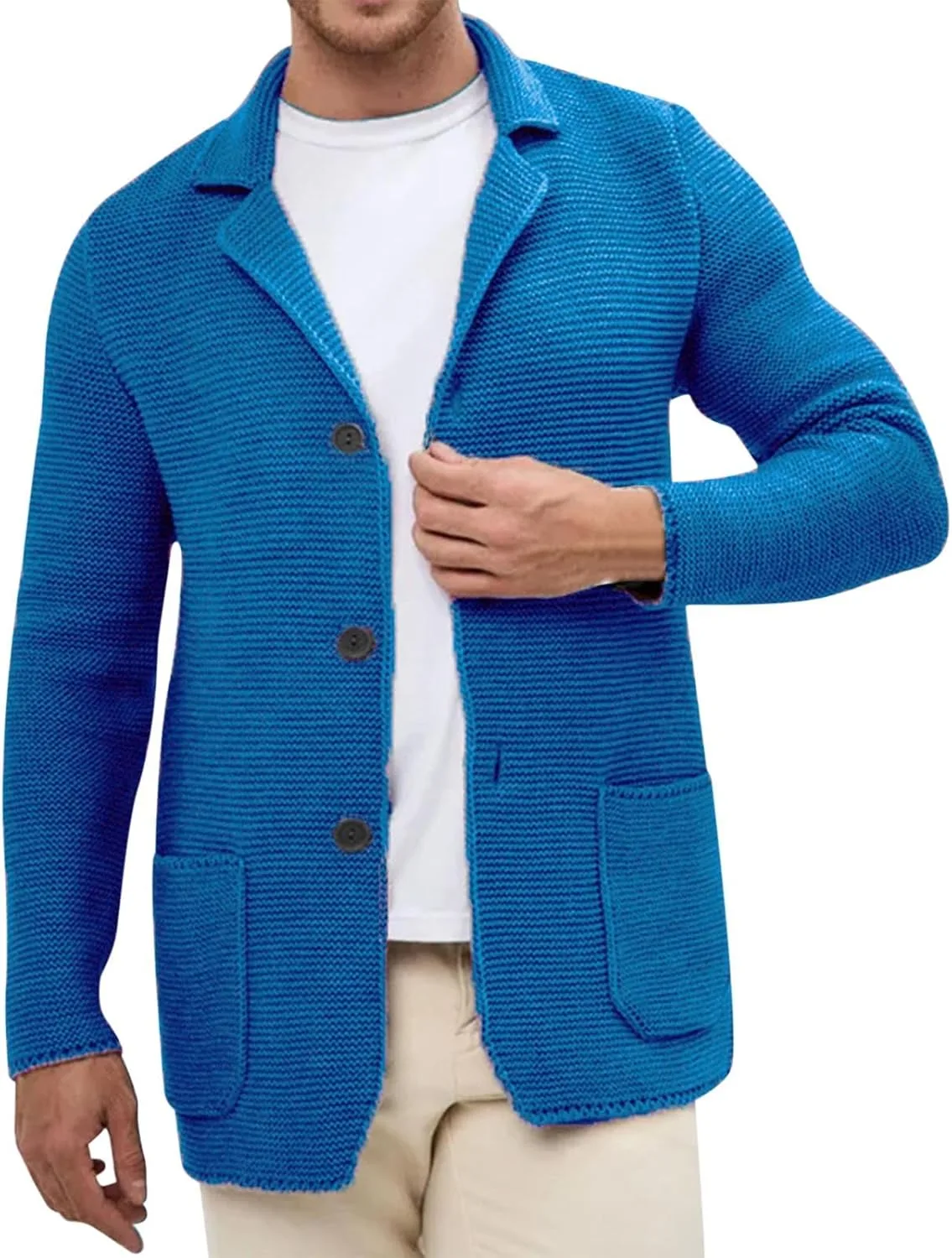 

Мужской вязаный кардиган с отложным воротником и карманами