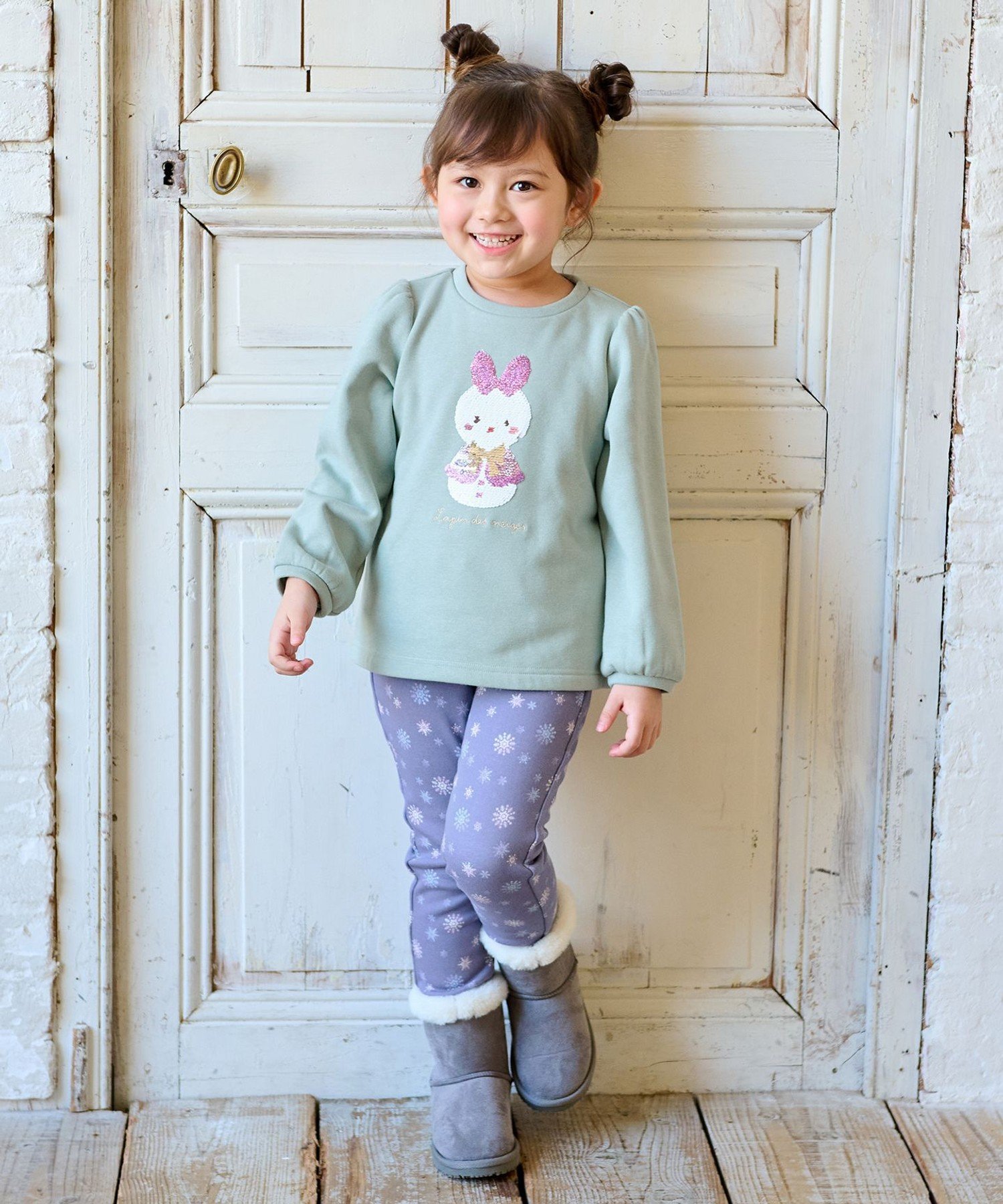 Свитер с ворсистой подкладкой и пайетками Miracle Sequin ANY KIDS, Mint (Snowman x Rabbit) [062] — фото 2