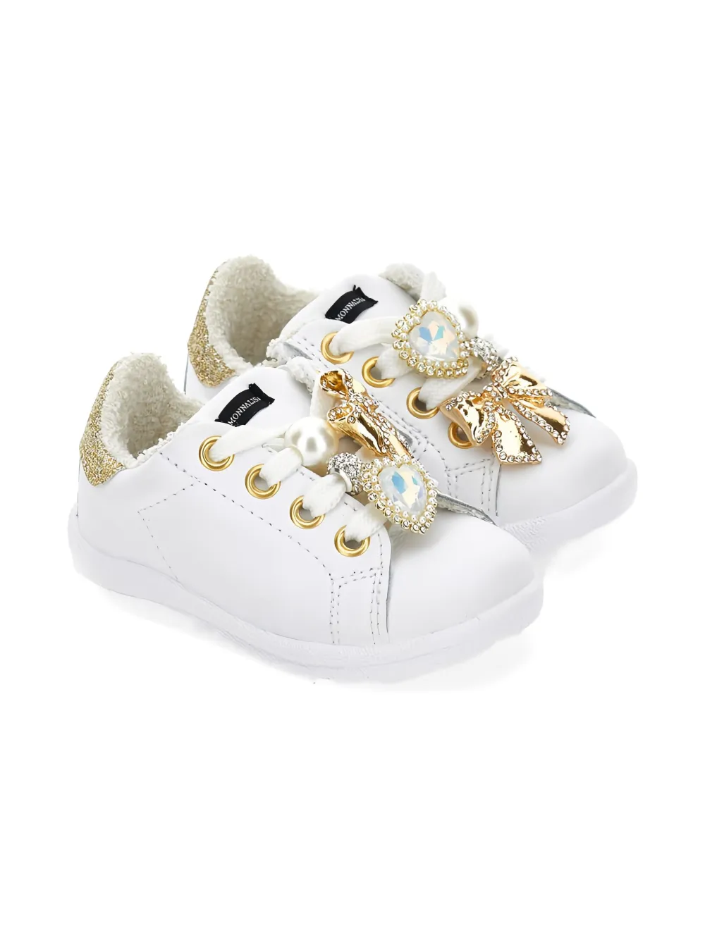 

Кроссовки с блестящими вставками и украшением из драгоценных камней Monnalisa, белый