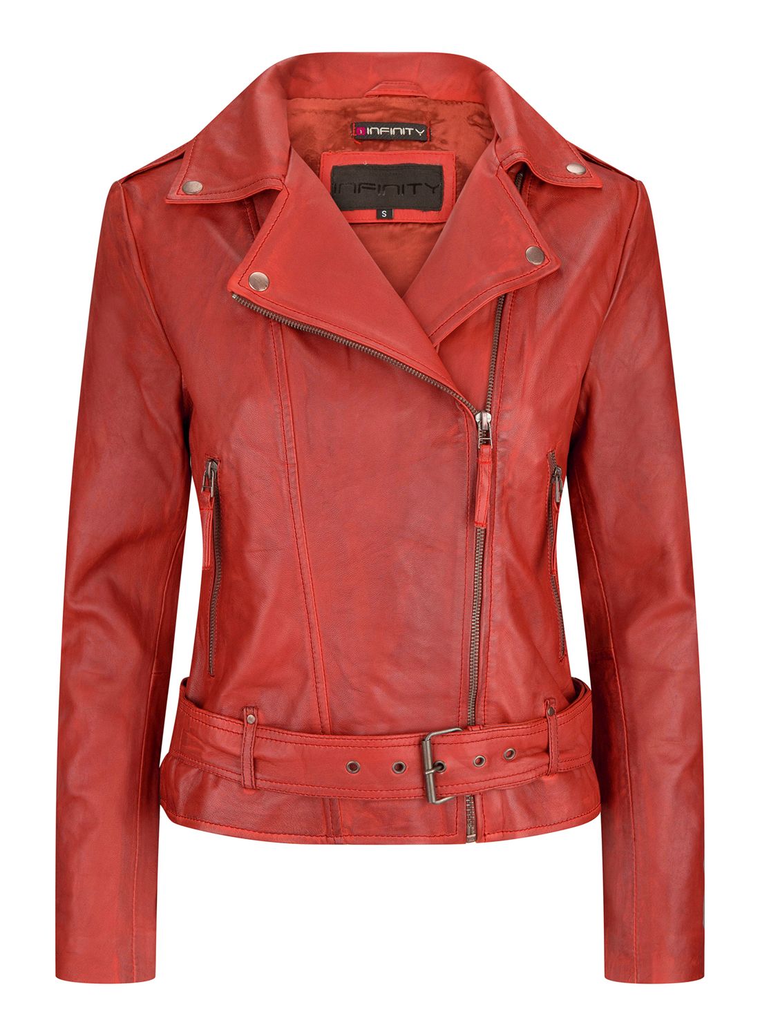 

Загорелая натуральная кожаная куртка Slim Fit Biker TruClothing, красный