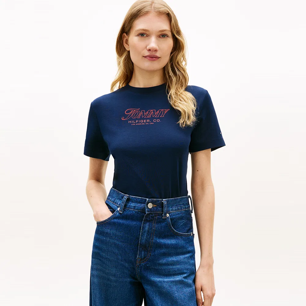 Женская футболка с круглым вырезом и логотипом тёмно-синяя от Tommy Hilfiger Women