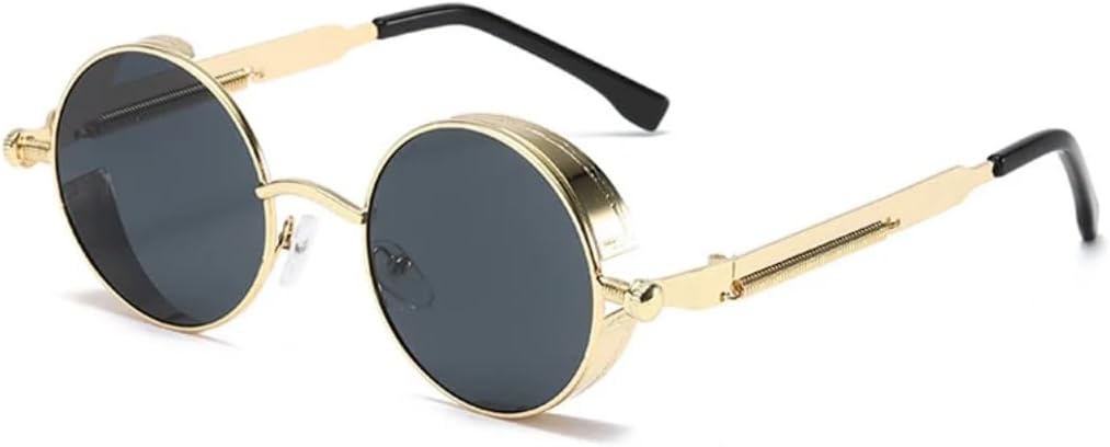 

Солнцезащитные очки с защитой UV400 | Металлические круглые линзы в стиле панк | Цветные линзы | Для женщин и мужчин | Для занятий спортом на открытом воздухе и вождения DSVIGF, Gold-black