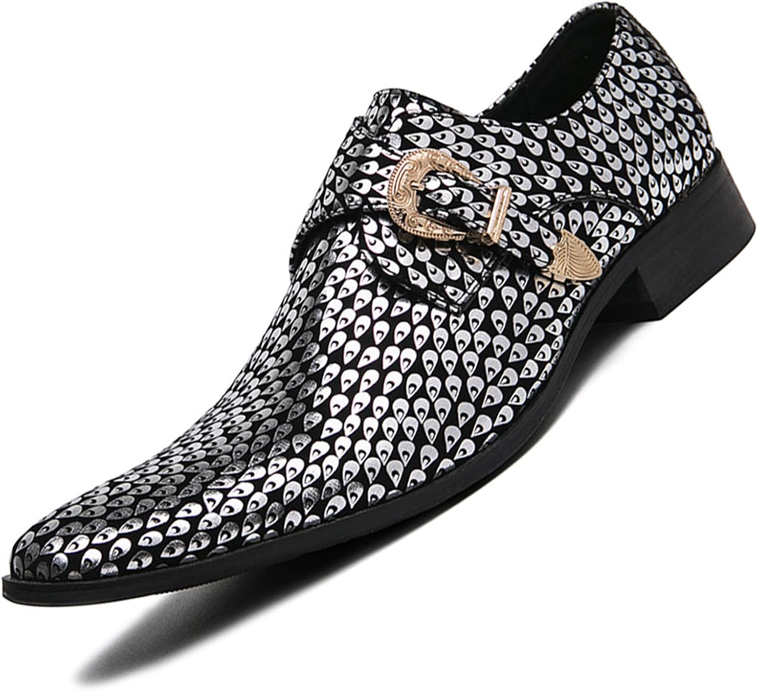 

Мужские ботинки челси с пряжкой, кожаные лоферы с острым носком, ретро-стиль, низкие ботинки, модные вечерние ботинки в стиле вестерн, ковбойские ботинки для мужчин Generic, серебро