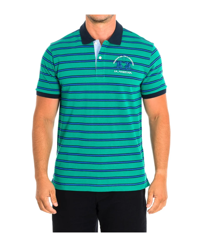 

Полосатая рубашка-поло с короткими рукавами La Martina, зеленый