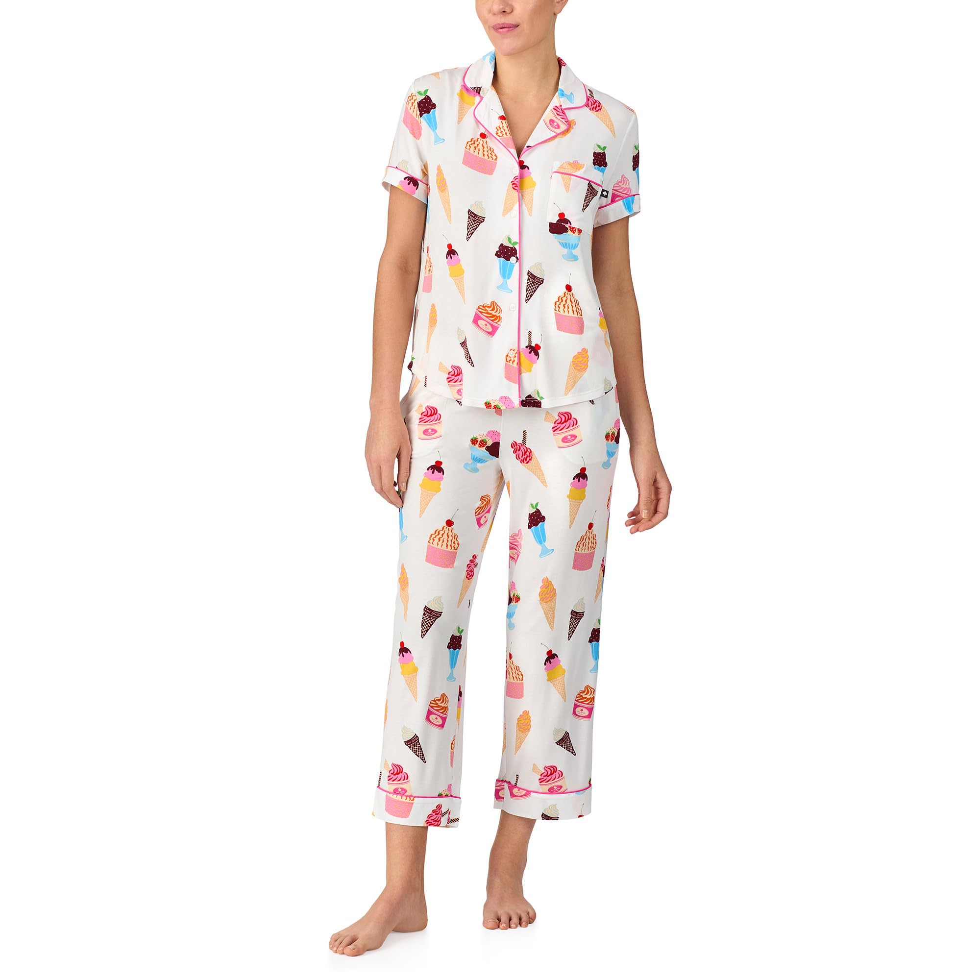 

Пижама Kate Spade New York Short Sleeve Cropped Pant Pj Set, Ivory Print