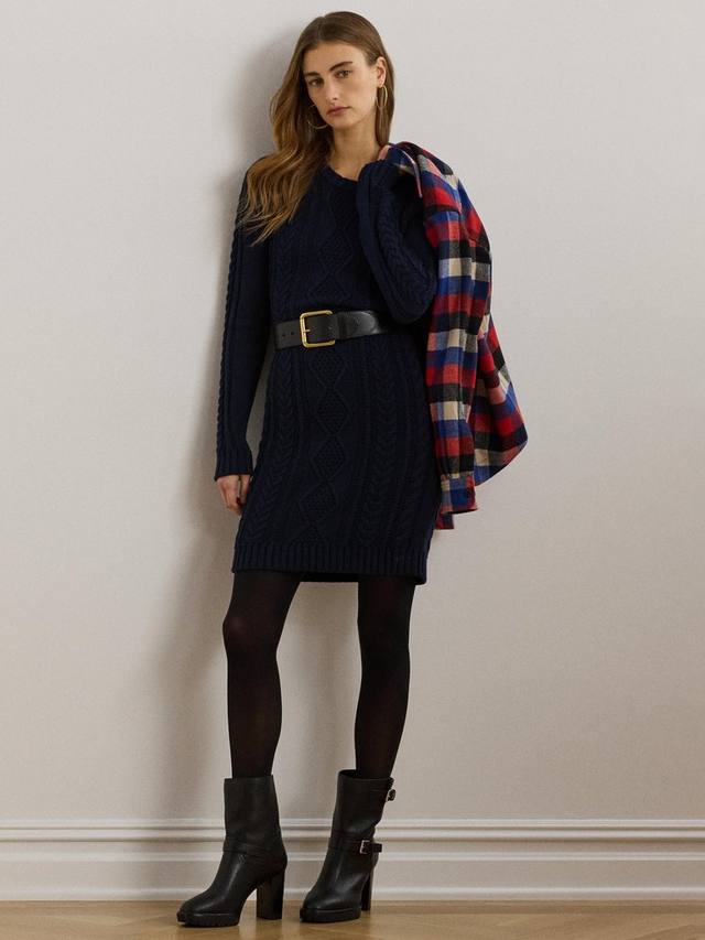

Мини-платье-джемпер из кабельной вязки shadelle Ralph Lauren, темно-синий
